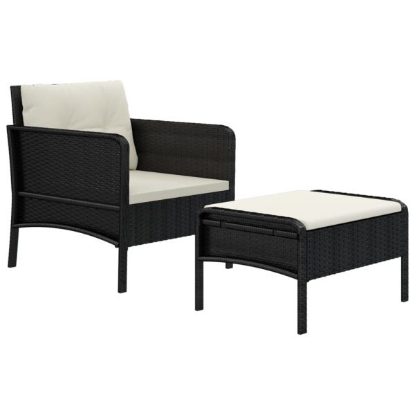 2 pcs conjunto lounge de jardim c/ almofadões vime PE preto - Image 3