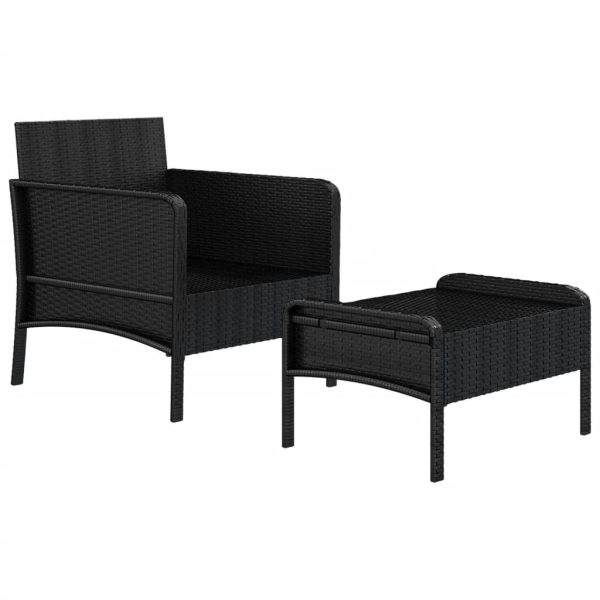 2 pcs conjunto lounge de jardim c/ almofadões vime PE preto - Image 4