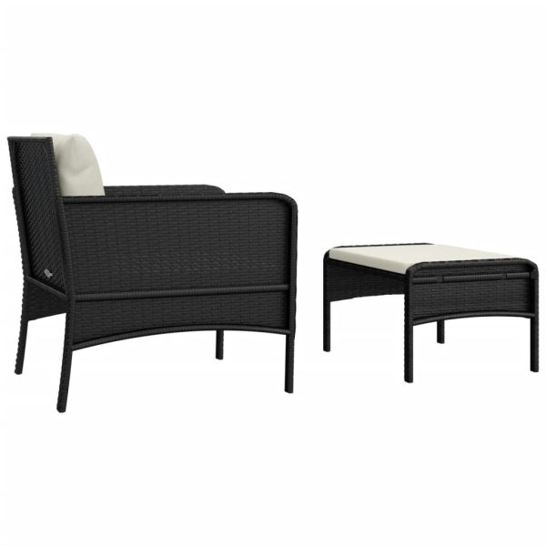 2 pcs conjunto lounge de jardim c/ almofadões vime PE preto - Image 5