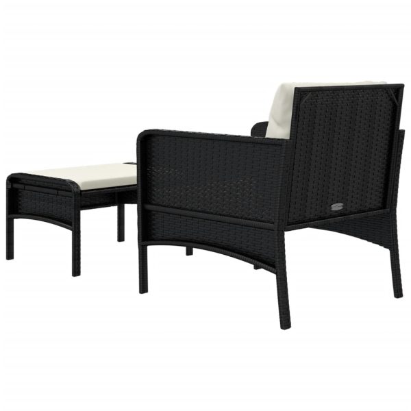 2 pcs conjunto lounge de jardim c/ almofadões vime PE preto - Image 6