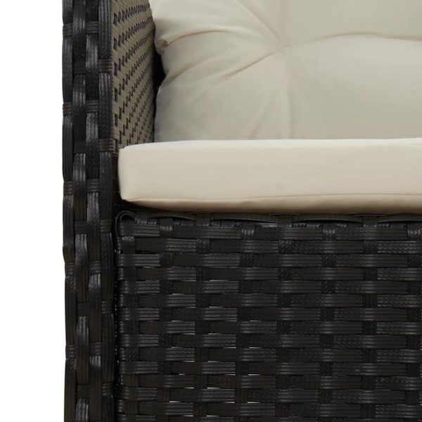 2 pcs conjunto lounge de jardim c/ almofadões vime PE preto - Image 7