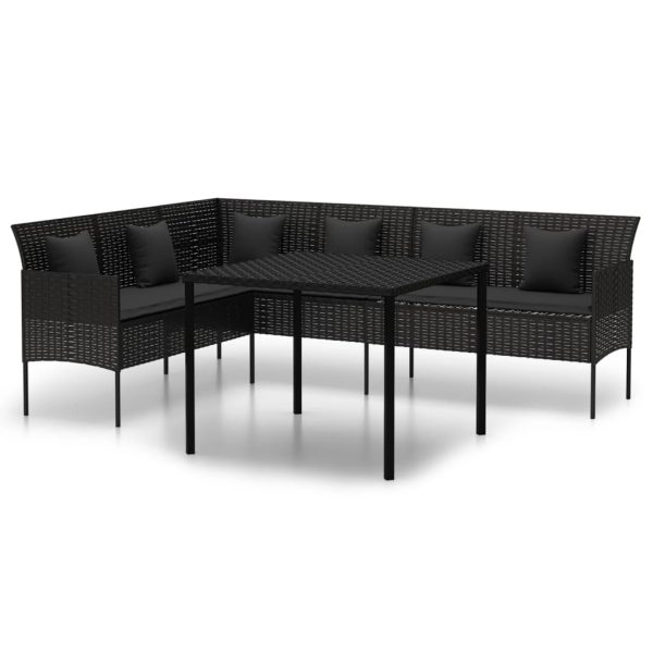 2 pcs conjunto de jantar p/ jardim c/ almofadões vime PE preto - Image 2