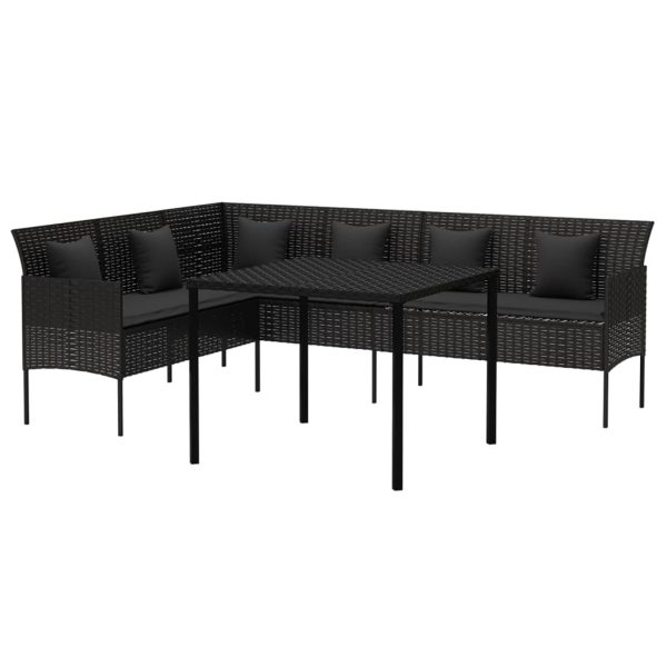 2 pcs conjunto de jantar p/ jardim c/ almofadões vime PE preto - Image 3