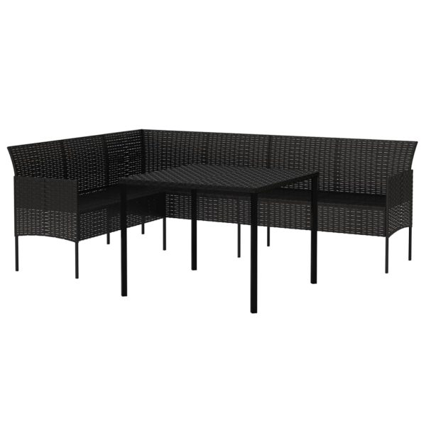 2 pcs conjunto de jantar p/ jardim c/ almofadões vime PE preto - Image 4