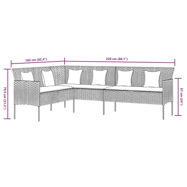 2 pcs conjunto de jantar p/ jardim c/ almofadões vime PE preto - Image 8