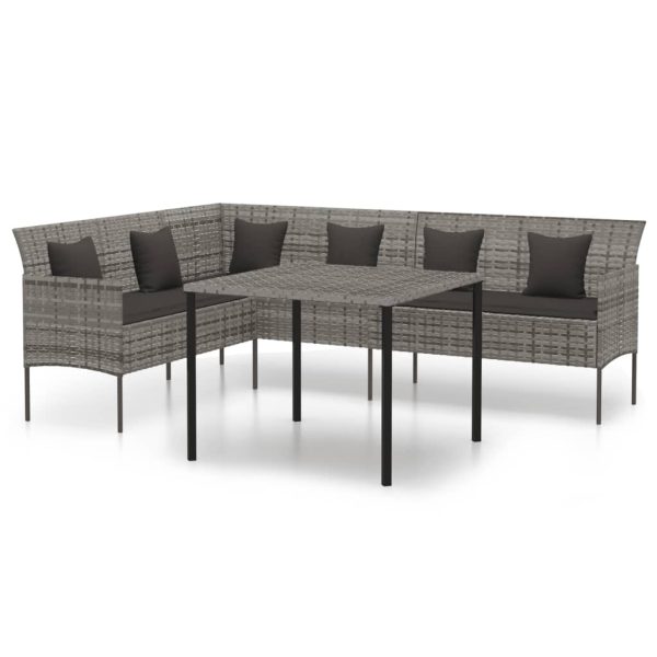 2 pcs conjunto de jantar p/ jardim c/ almofadões vime PE cinza - Image 2