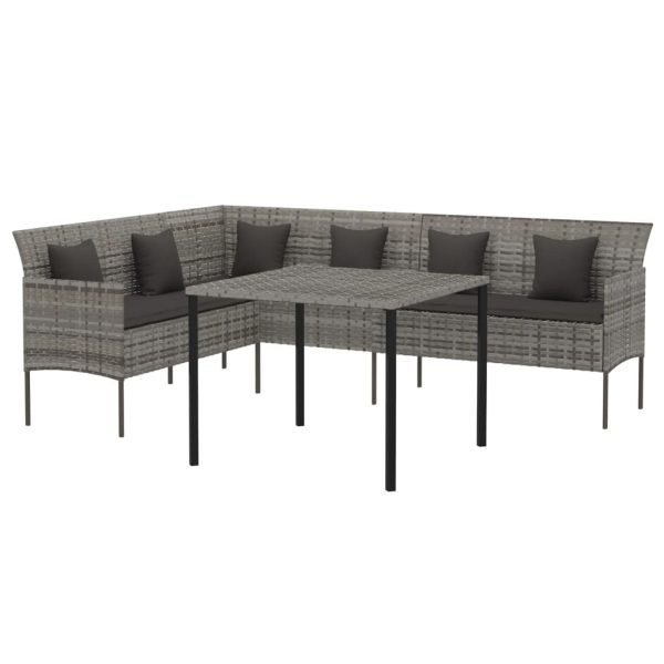 2 pcs conjunto de jantar p/ jardim c/ almofadões vime PE cinza - Image 3