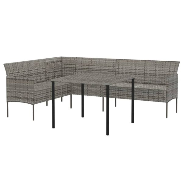 2 pcs conjunto de jantar p/ jardim c/ almofadões vime PE cinza - Image 4