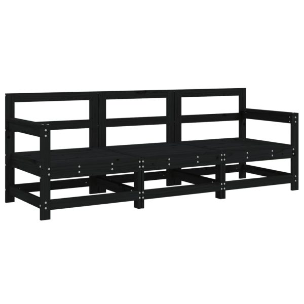 3 pcs conjunto lounge de jardim madeira de pinho maciça preto - Image 2