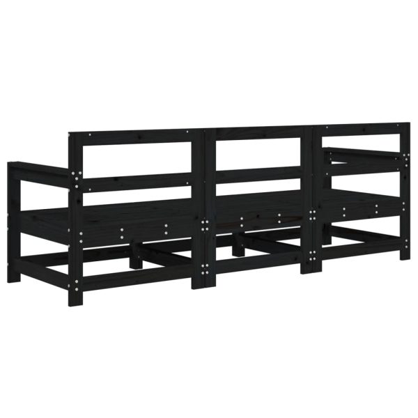 3 pcs conjunto lounge de jardim madeira de pinho maciça preto - Image 3