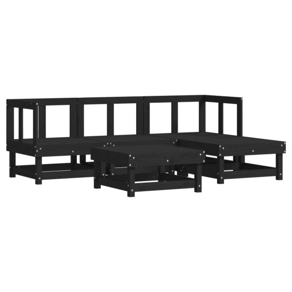 5 pcs conjunto lounge de jardim madeira de pinho maciça preto - Image 2