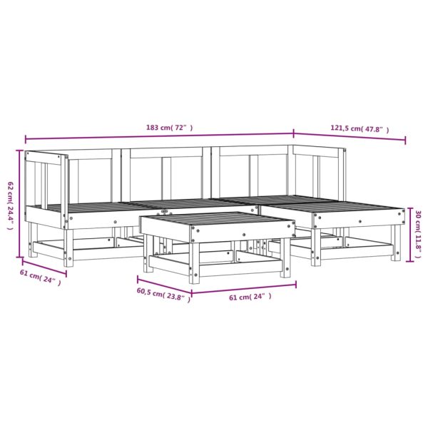 5 pcs conjunto lounge de jardim madeira de pinho maciça preto - Image 7