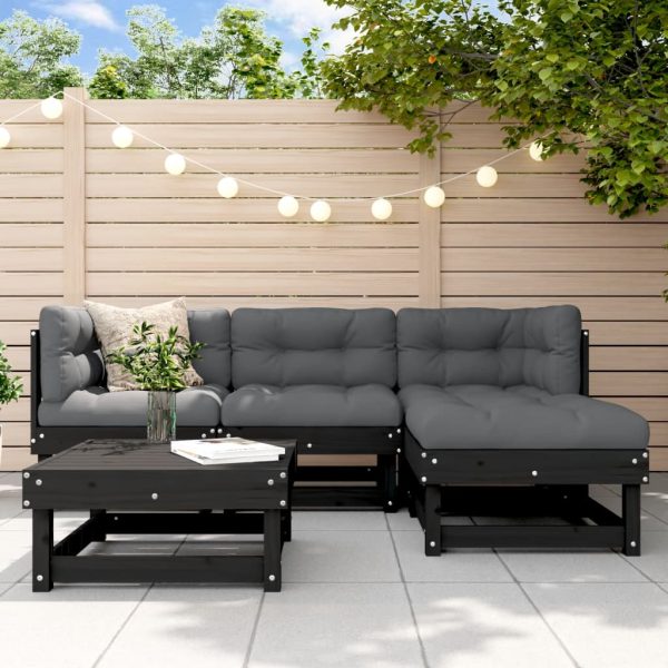 5 pcs conjunto lounge de jardim madeira de pinho maciça preto