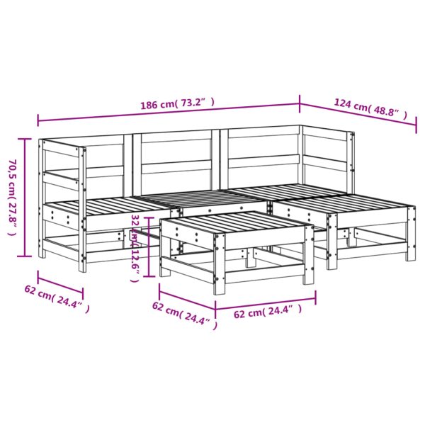 5 pcs conjunto lounge de jardim madeira de pinho maciça - Image 7