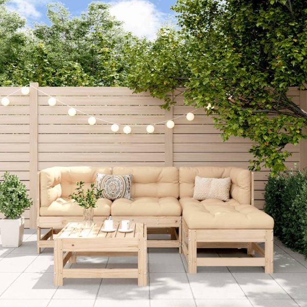 5 pcs conjunto lounge de jardim madeira de pinho maciça