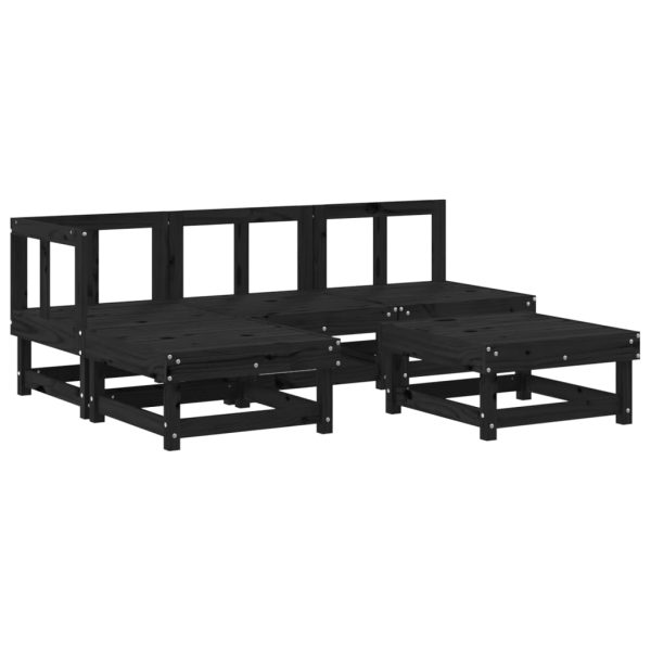 5 pcs conjunto lounge de jardim madeira de pinho maciça preto - Image 2