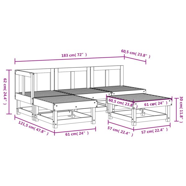 5 pcs conjunto lounge de jardim madeira de pinho maciça preto - Image 7