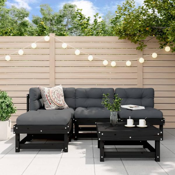 5 pcs conjunto lounge de jardim madeira de pinho maciça preto