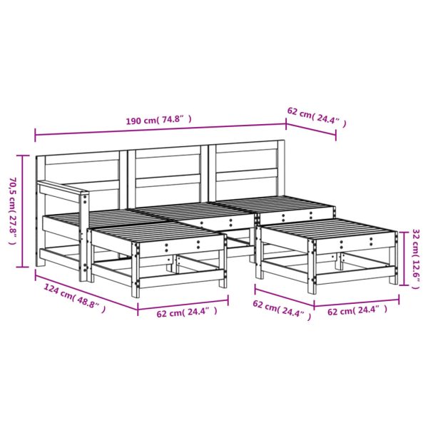 5 pcs conjunto lounge de jardim madeira de pinho maciça preto - Image 7