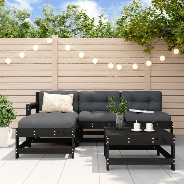 5 pcs conjunto lounge de jardim madeira de pinho maciça preto