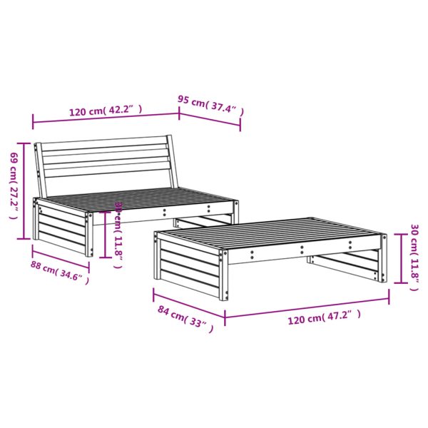 2 pcs conjunto lounge de jardim madeira de pinho impregnada - Image 6