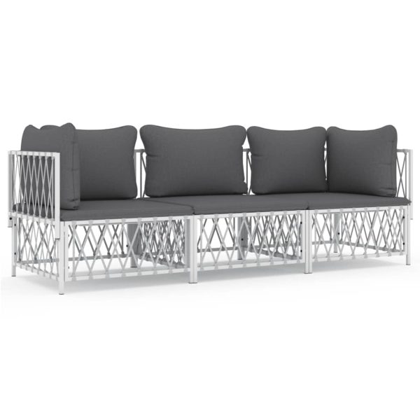 3 pcs conjunto lounge de jardim com almofadões aço branco - Image 2