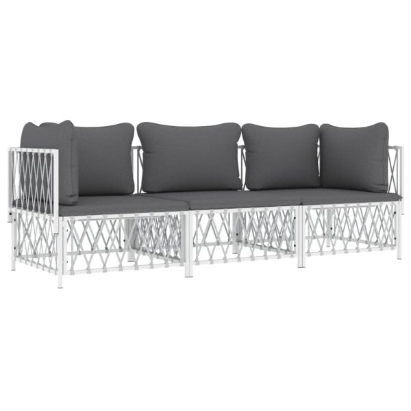 3 pcs conjunto lounge de jardim com almofadões aço branco - Image 3