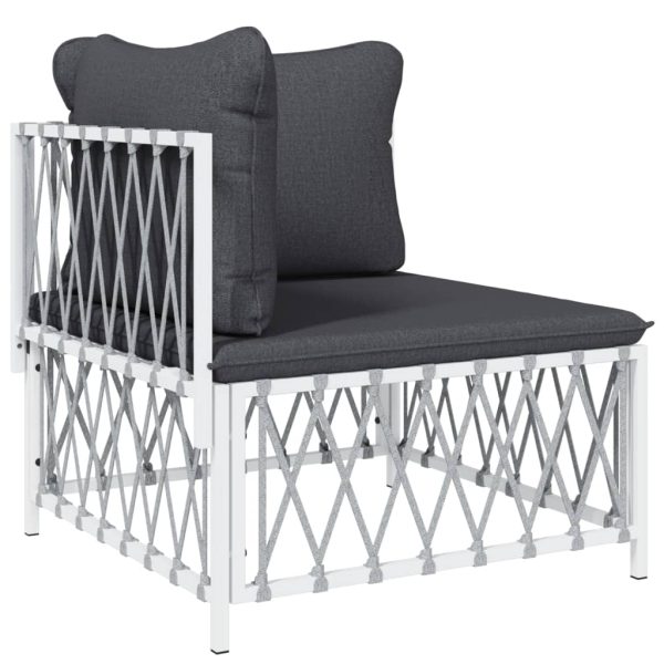 3 pcs conjunto lounge de jardim com almofadões aço branco - Image 4