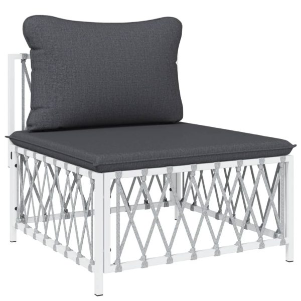 3 pcs conjunto lounge de jardim com almofadões aço branco - Image 5