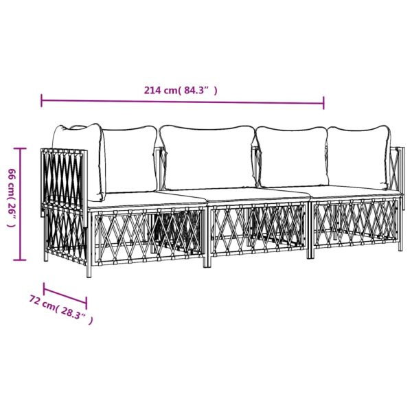 3 pcs conjunto lounge de jardim com almofadões aço branco - Image 8