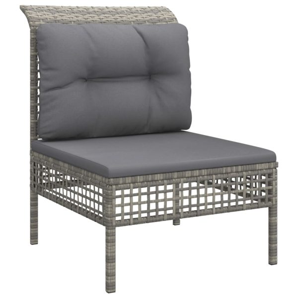 5 pcs conjunto lounge de jardim c/ almofadões vime PE cinzento - Image 5