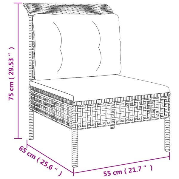 5 pcs conjunto lounge de jardim c/ almofadões vime PE cinzento - Image 9
