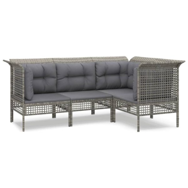 4 pcs conjunto lounge de jardim c/ almofadões vime PE cinzento - Image 2