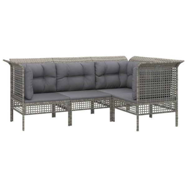 4 pcs conjunto lounge de jardim c/ almofadões vime PE cinzento - Image 3