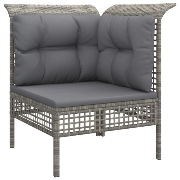 5 pcs conjunto lounge de jardim c/ almofadões vime PE cinzento - Image 4