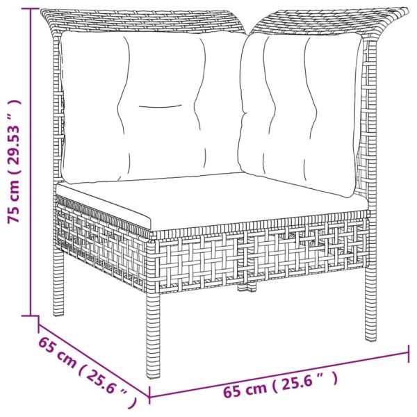 5 pcs conjunto lounge de jardim c/ almofadões vime PE cinzento - Image 8