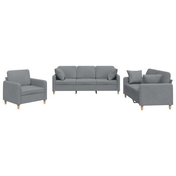 3 pcs conjunto de sofás com almofadas tecido cinzento-claro - Image 2