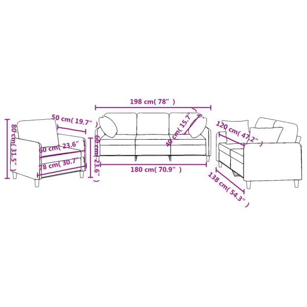 3 pcs conjunto de sofás com almofadas tecido cinzento-claro - Image 10