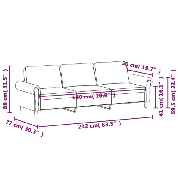 Sofá de 3 lugares 180 cm veludo cinza-escuro - Image 8