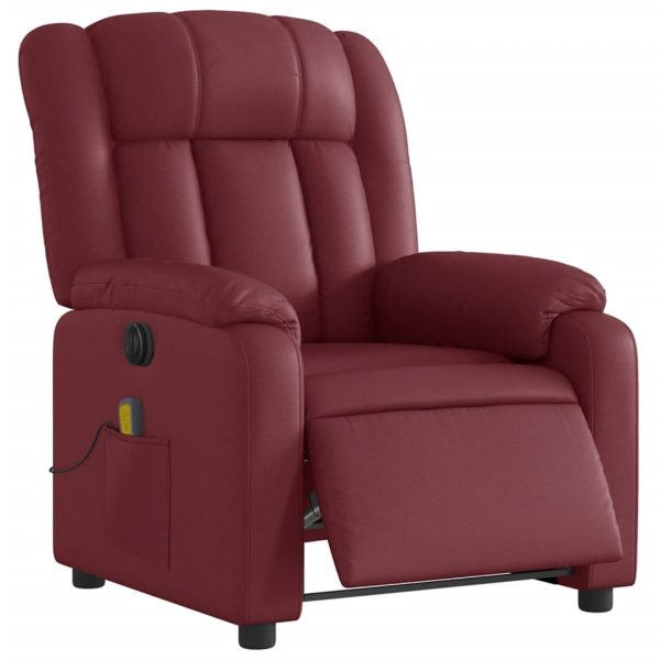 Poltrona massagens reclin. elétrica couro artif. vermelho-tinto - Image 3