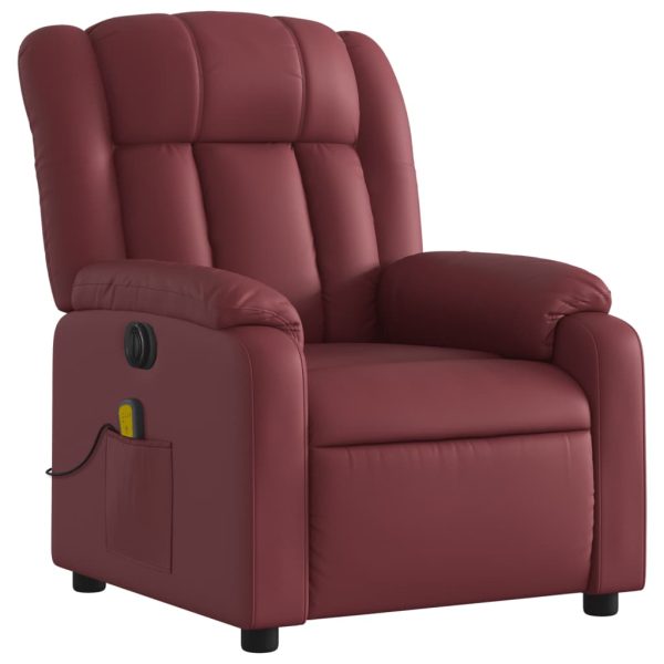 Poltrona massagens reclin. elétrica couro artif. vermelho-tinto - Image 4