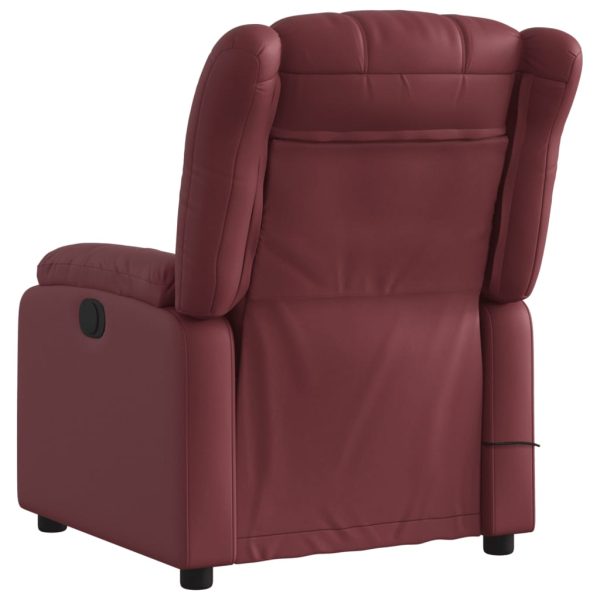 Poltrona massagens reclin. elétrica couro artif. vermelho-tinto - Image 5