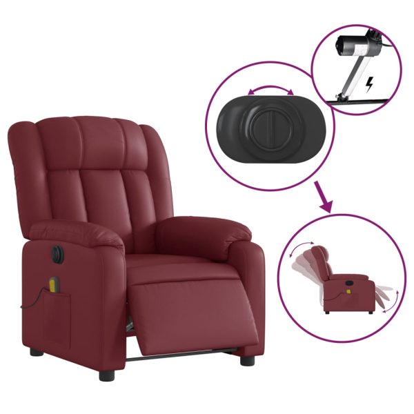 Poltrona massagens reclin. elétrica couro artif. vermelho-tinto - Image 6