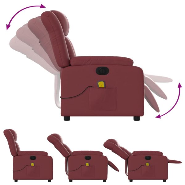 Poltrona massagens reclin. elétrica couro artif. vermelho-tinto - Image 7