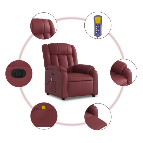 Poltrona massagens reclin. elétrica couro artif. vermelho-tinto - Image 8