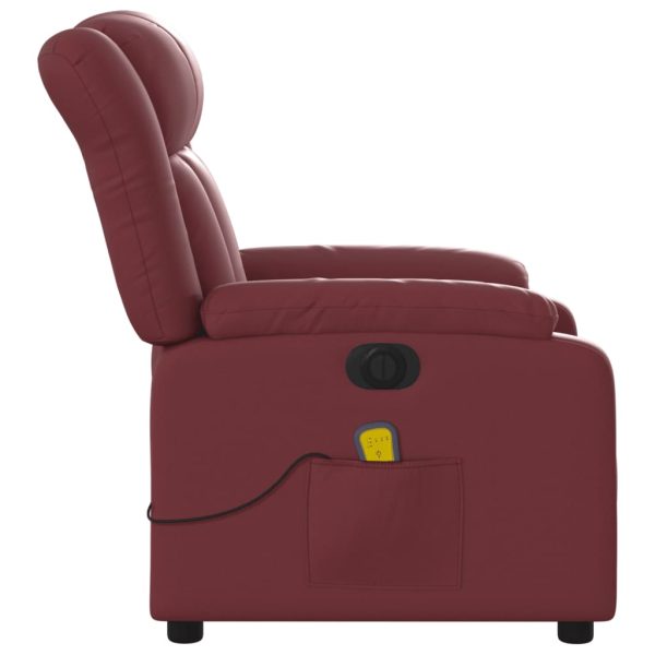 Poltrona massagens reclin. elétrica couro artif. vermelho-tinto - Image 10