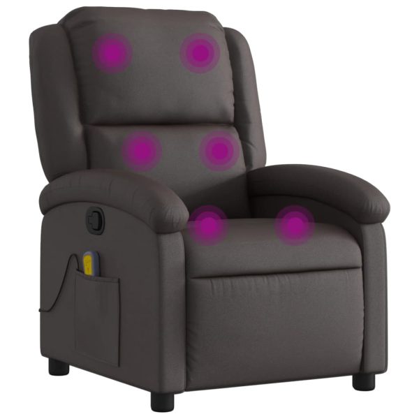 Poltrona de massagens reclinável couro genuíno castanho-escuro - Image 2