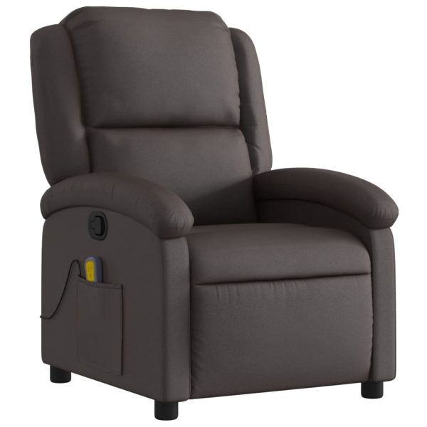 Poltrona de massagens reclinável couro genuíno castanho-escuro - Image 3