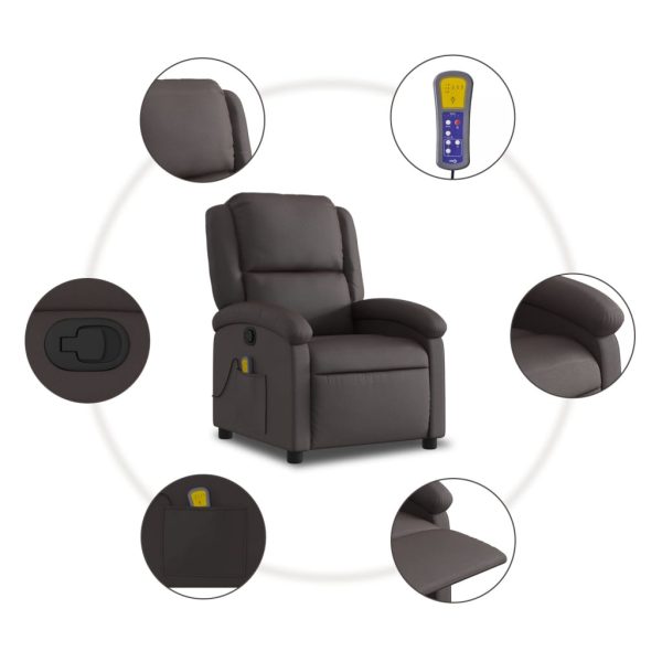 Poltrona de massagens reclinável couro genuíno castanho-escuro - Image 6