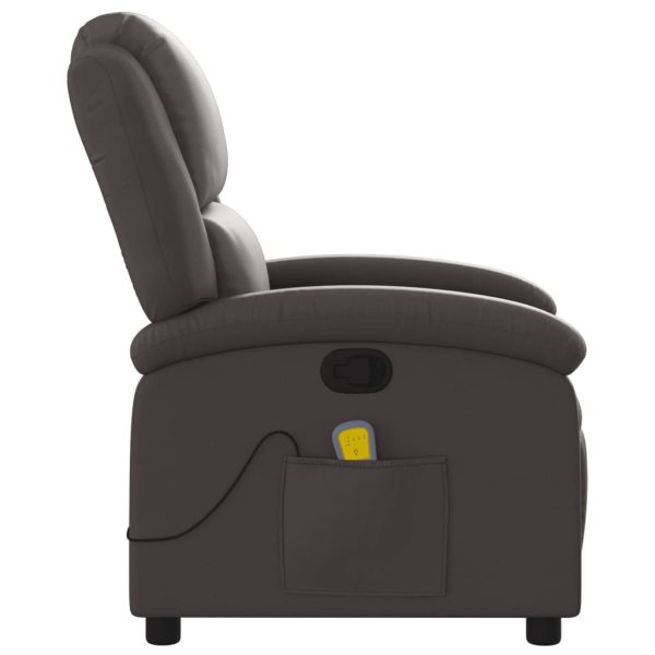 Poltrona de massagens reclinável couro genuíno castanho-escuro - Image 8